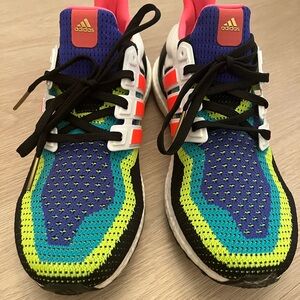 Adidas Ultra Boost Athletic Shoes in Blue, Yellow, and Black